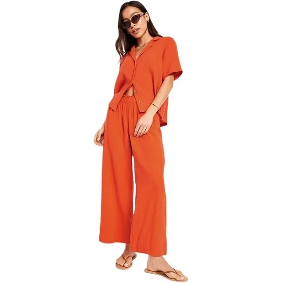 Old Navy Gauze Set Pants And Shirt Orange - Picture 1 of 6
